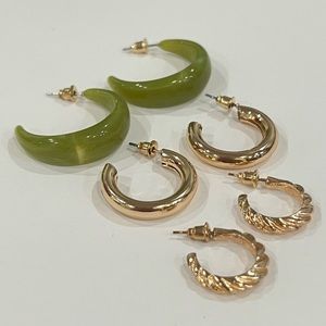 NEW 3 pcs earring set gold hoop earrings